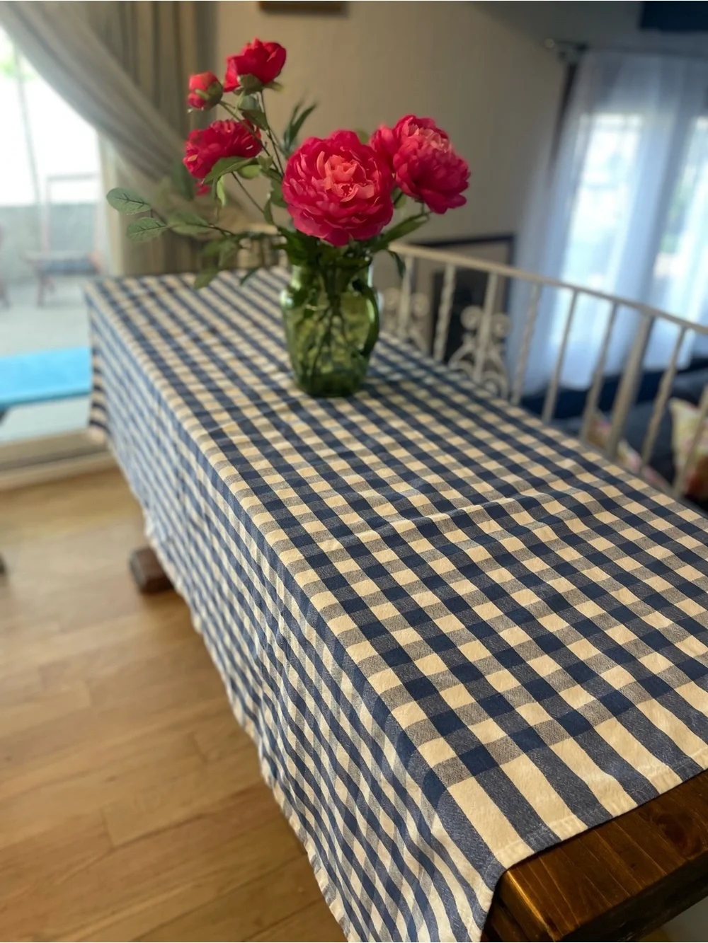 Blue and White Gingham cotton Tablecloth 48x60